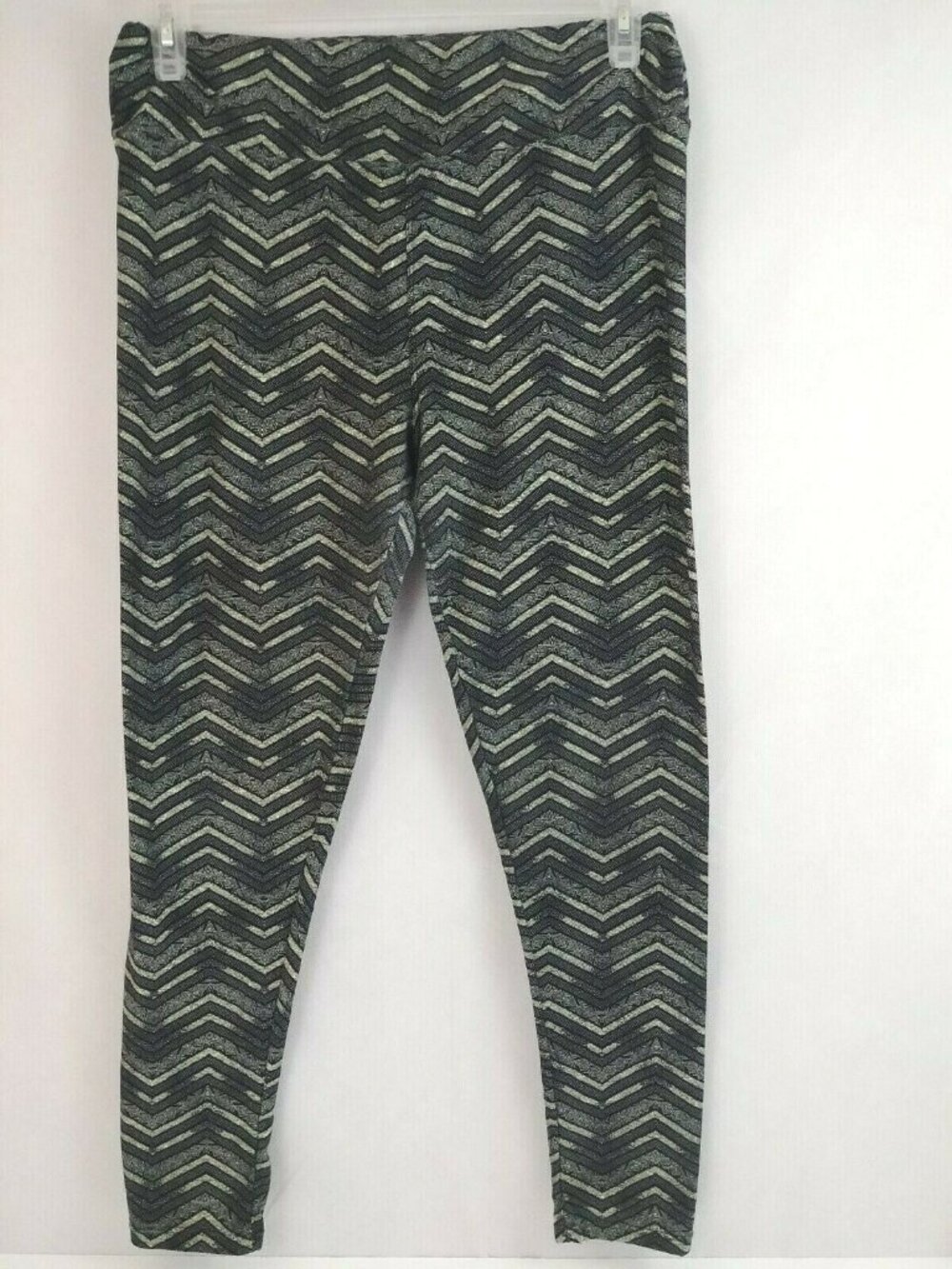 LuLaRoe Tall & Curvy Leggings Green, Gray, & Black Chevron Wavy Design